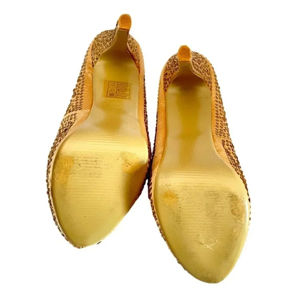 Sarah Chole Gold Stiletto Heels Glitter Shoes Sz  8 M 5 inch Platform - Picture 4 of 11